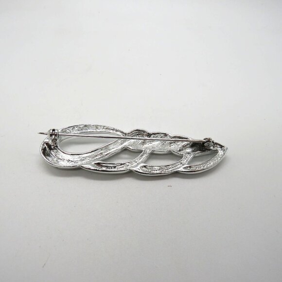 Vintage Leaf Brooch Silver Tone Loopy Braid Scarf Lapel Coat Pin - Picture 8 of 12